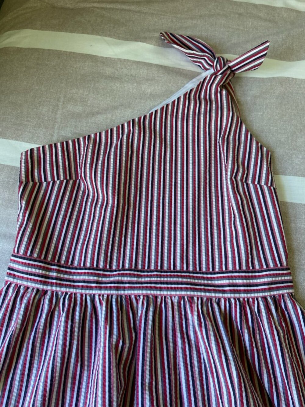 NWT Womens LOFT Red Striped One Shoulder Halter Dress Sz 8 - Picture 2 of 6